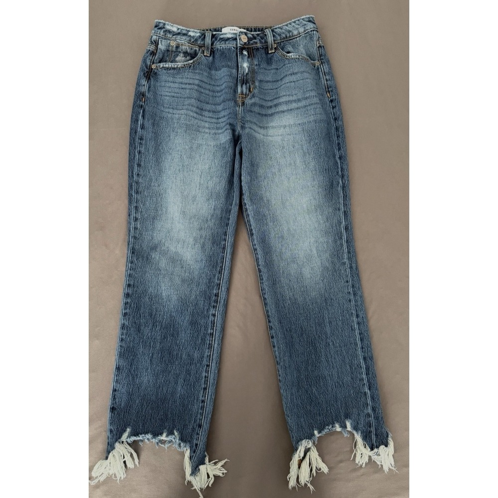Ceros‎ Jeans Womens 29 Dark Wash Cropped Distressed Raw Hem High Rise Stretch
